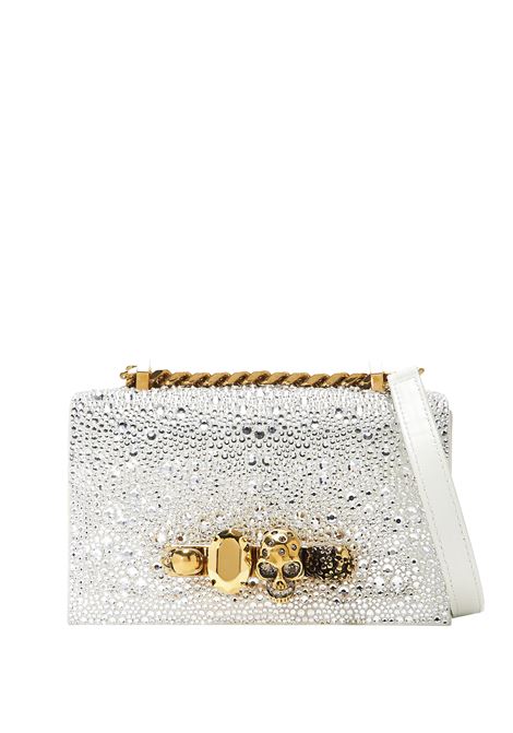 Borsa Mini Jewelled Satchel Con Cristalli in Bianco/Oro ALEXANDER MCQUEEN | 653134-1BLDT1900